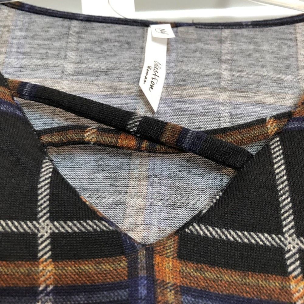 NY COLLECTION - NWT - L Sz 1X Long-Sleeve, Plaid, Cris-Cross Top w/Button Cuffs - Picture 15 of 15
